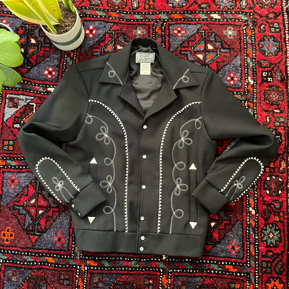 Vintage H Bar C Western Jacket Mens Small Pearl Snap Bolero Rare Black Cowboy